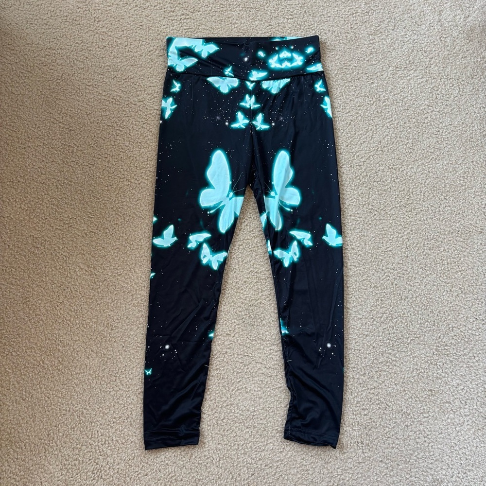 Women's Black Butterfly Leggings Size 2XL